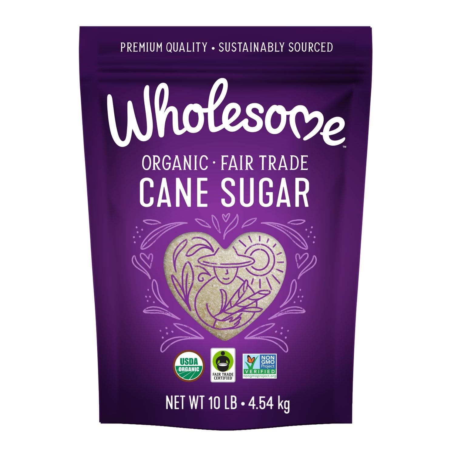 Wholesome Sweeteners 10-Pound Organic Cane Sugar, Fair Trade, Non GMO, Gluten Free, Pure &amp; Vegan, for Baking and Sweetening