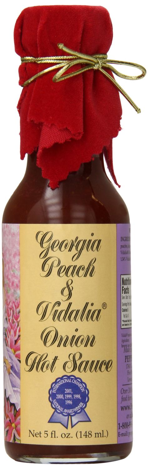 Pepper&#39;s Georgia Peach and Vidalia Onion Hot Sauce with Red Velvet Top, 5 Ounce