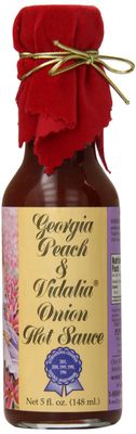 Pepper&#39;s Georgia Peach and Vidalia Onion Hot Sauce with Red Velvet Top, 5 Ounce