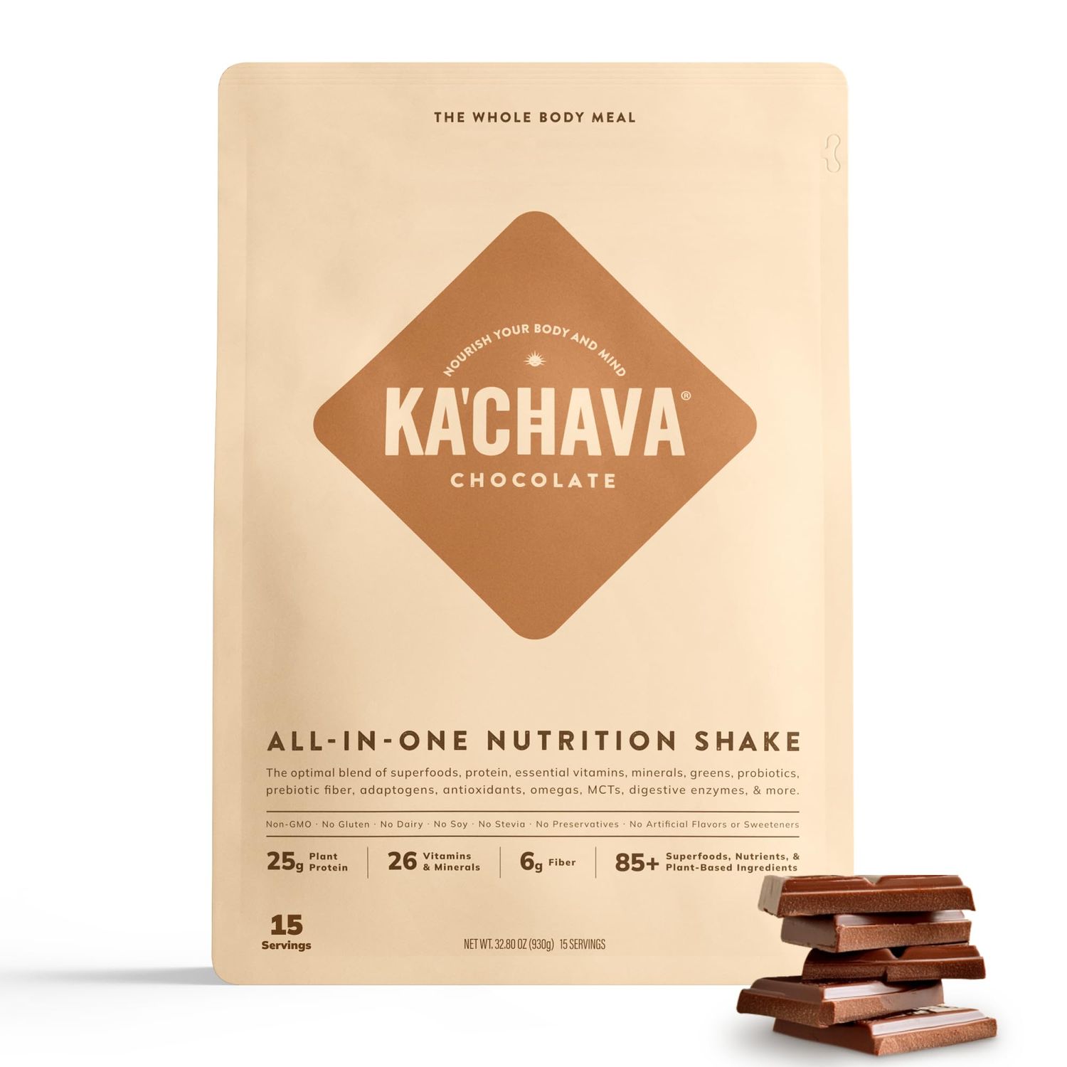 KaChava All-In-One Nutrition Shake Blend, 85 Superfoods &amp; Nutrients, Meal Replacement, Greens Plant-Based Superfood Powder Protein Drink, Digestive Enzymes &amp; Probiotics, Vegan Dairy Gluten Free, 2lb