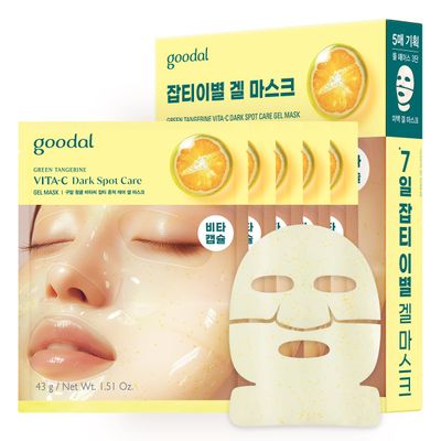 GOODAL Green Tangerine Vita C Gel Mask, Deep Moisturizing, Glowy Skin, Overnight Facial Mask, Travel Essential, Korean Skin Care 5EA
