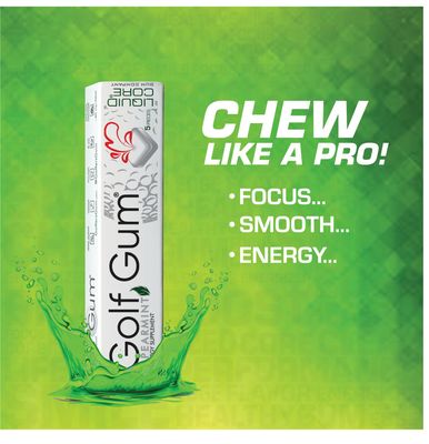 Golf Gum by Liquid Core - 80mg of Natural Caffeine - Energy for Golfers - Sugar-Free, Aspartame-Free, Caffeine Gum - Enhanced Focus & Better Score - 5 Pieces Per Pack (5 Pack)