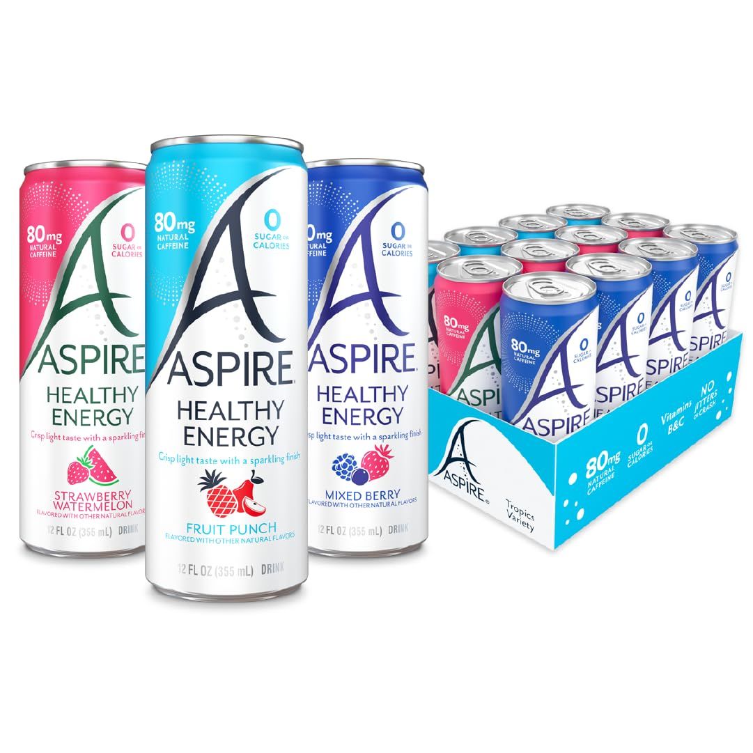 ASPIRE The Fan Favorite Variety Pack, Healthy Energy Drink with Low Caffeine, No Sugar, Carbs, and Keto Friendly, 12 Pack