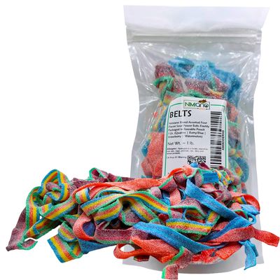 Dorval Assorted Four Flavor Sour Power Belts Gummi Candies Quatros, Berry/Blue, Strawberry and Watermelon Vegan, Non-GMO, Gelatin Free 1 Lb.