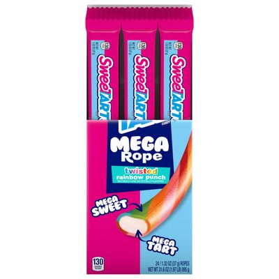 SweeTARTS Mega Filled Ropes Candy, Twisted Rainbow Punch, Sweet and Tart, 1.32 oz (Pack of 24)