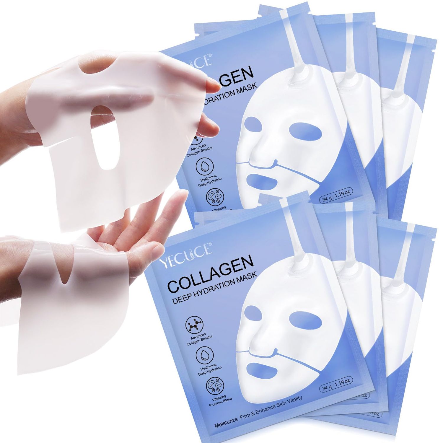 XINSZLIN Bio Collagen Face Mask, Collagen Face Mask Moisturize Enhance Skin, Face Masks skincare Diminishing Fine Lines and Wrinkles, Strengthen and Firm skin, Sheet Mask(6PCS)