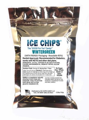 ICE CHIPS Xylitol Candy in Large 5.28 oz Resealable Pouch; Low Carb &amp; Gluten Free (Wintergreen)