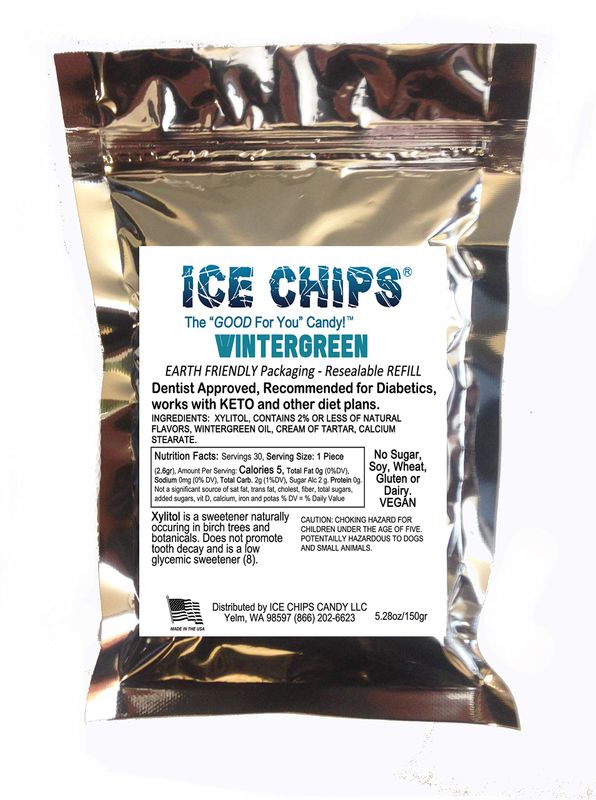 ICE CHIPS Xylitol Candy in Large 5.28 oz Resealable Pouch; Low Carb &amp; Gluten Free (Wintergreen)