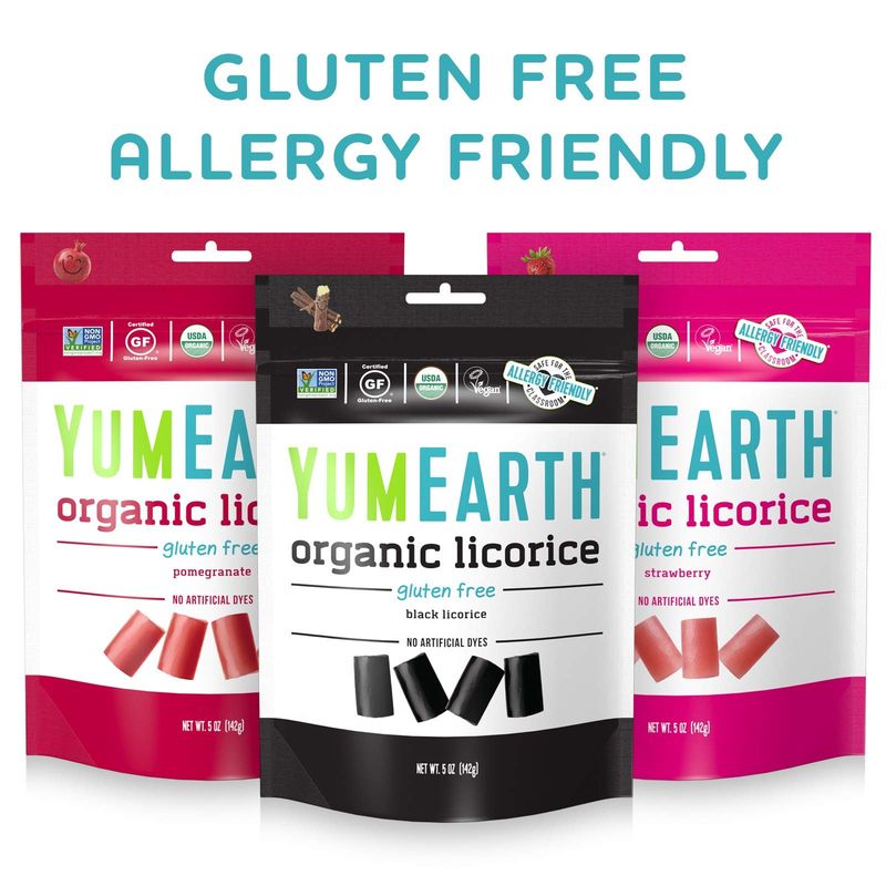 YumEarth Organic Licorice Lovers Variety Pack, 5oz(Pack of 6), Allergy Friendly, Strawberry, Pomegranate, Black Licorice, Gluten Free, Non-GMO, Vegan, No Artificial Flavors or Dyes