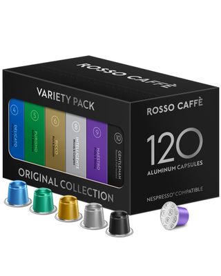 ROSSO CAFFE Espresso Capsules for Nespresso Machines - 120 Coffee Pods Variety Value Pack - Premium Aluminium Capsules - Breakfast, Medium, and Dark Roast
