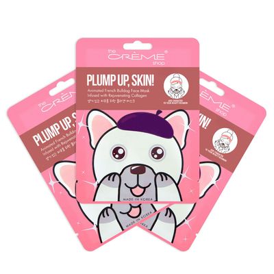 The Crme Shop Collagen Face Mask, Animal Face Mask Sheet, Korean Skin Mask, Cute Bulldog Sheet Mask Plumps Skin, Collagen Mask, Face Mask Animal Sheets - 3 Pack