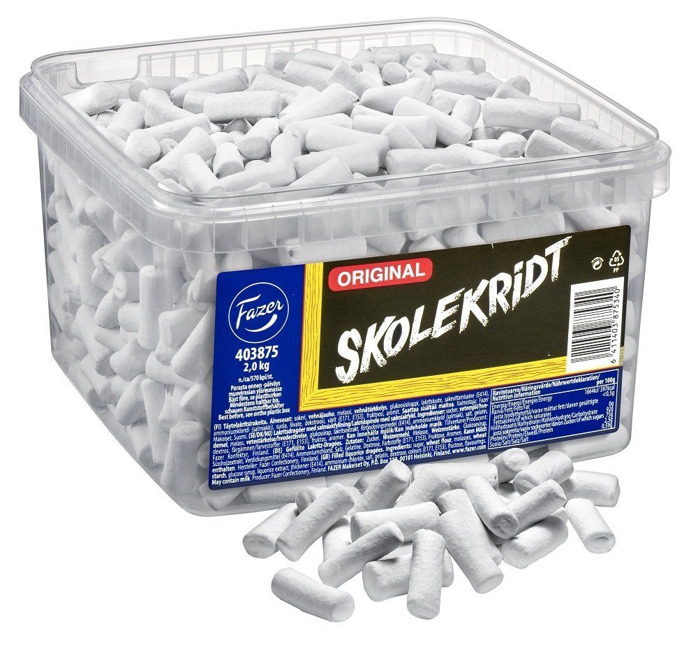 Fazer Skolekridt (School Chalk) - Original - Finnish - Liquorice - Salmiak - Torpedoes - Dragees - Candy - Box 2,0 kg
