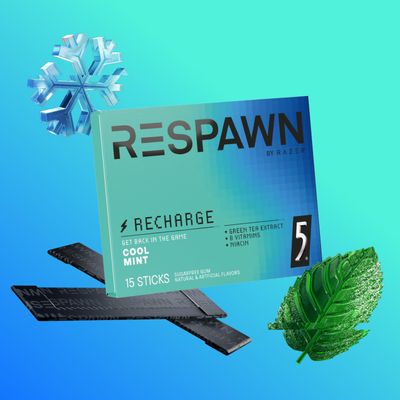 RESPAWN BY RAZER, 5 Gum, Recharge Chewing Gum Sugar-Free, Cool Mint, 10 Pack Bulk Box