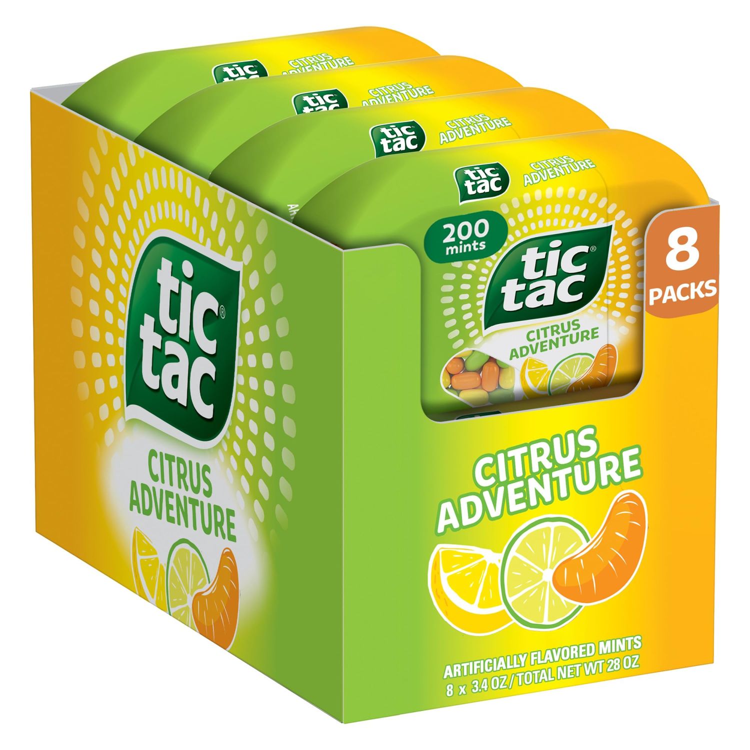 Tic Tac Citrus Adventure Mints, 8 Bottle Packs, On-the-Go Refreshment, Stocking Stuffers, 3.4 oz Each