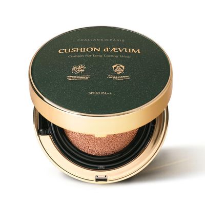 CHALLANS de PARIS Cushion d&#39;vum Cream Foundation - Full Coverage, Smooth and Calm Finish, Long-Lasting Wear, Matte, 21 Bright Ivory, 0.53 oz