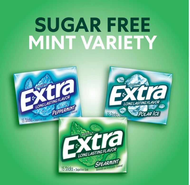 Extra Sugar-Free Chewing Gum Mint Variety 3 packs,15 Sticks Each (Total 45 Sticks) Gluten Free