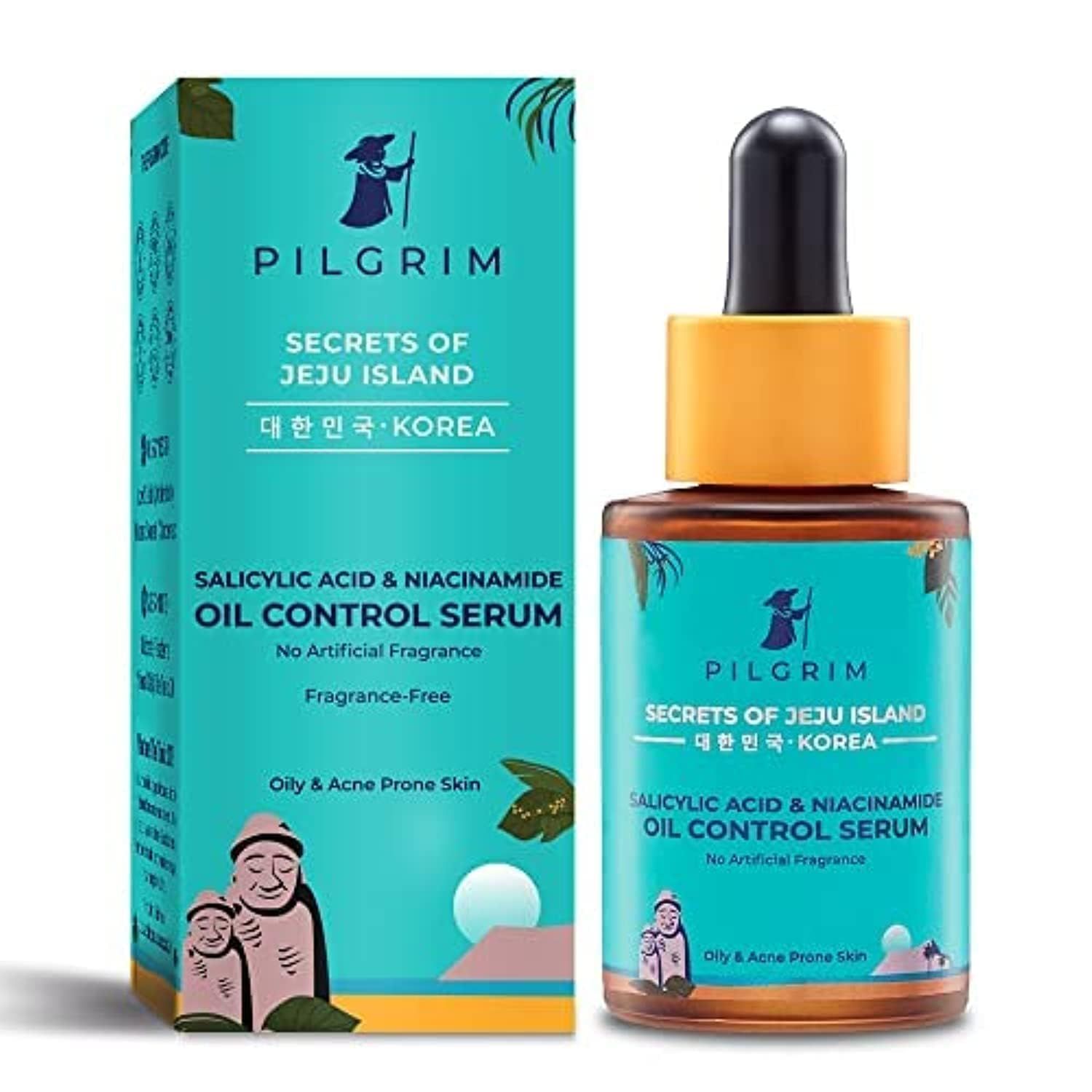 Pilgrim Korean Oil Control Serum Infused with Salicylic Acid &amp; Niacinamide Exfoliating Facial Serum Eliminate Dead Skin Cells Reveals Radiant Skin 1.01 Fl Oz (30ml)