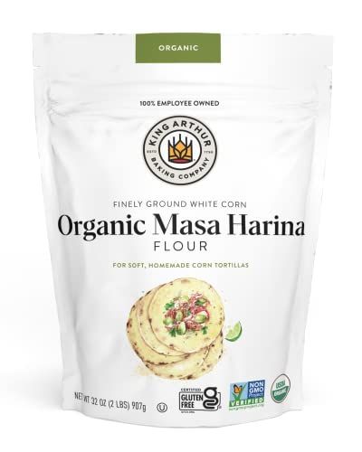 King Arthur Organic Masa Harina: Premium Corn Flour for Authentic Tortillas &amp; Tamales - Non-GMO, Gluten-Free, Finely Ground White Corn Meal - American-Grown, Traditional Process - 2 lbs
