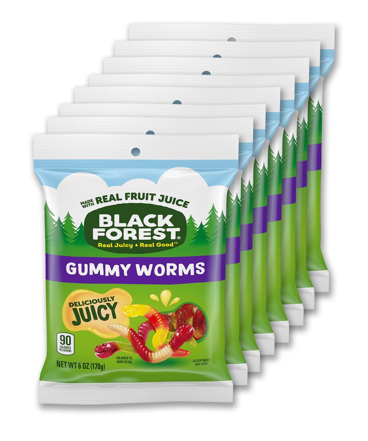 Black Forest Gummy Worms Candy, Made With Real Fruit Juice, 6 Ounce Bags (Pack of 8)
