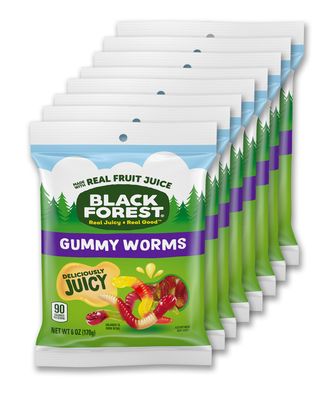 Black Forest Gummy Worms Candy, Made With Real Fruit Juice, 6 Ounce Bags (Pack of 8)