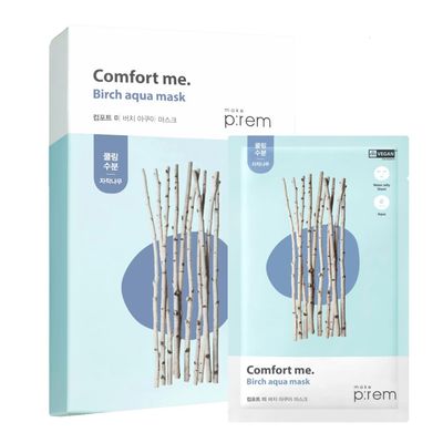 MAKE P:REM Comfort Me. Birch Aqua Mask, Korean Facial Sheet Mask for Men and Women, Cooling &amp; Hydrating Face Mask, No Artificial Fragrance,10 Sheets