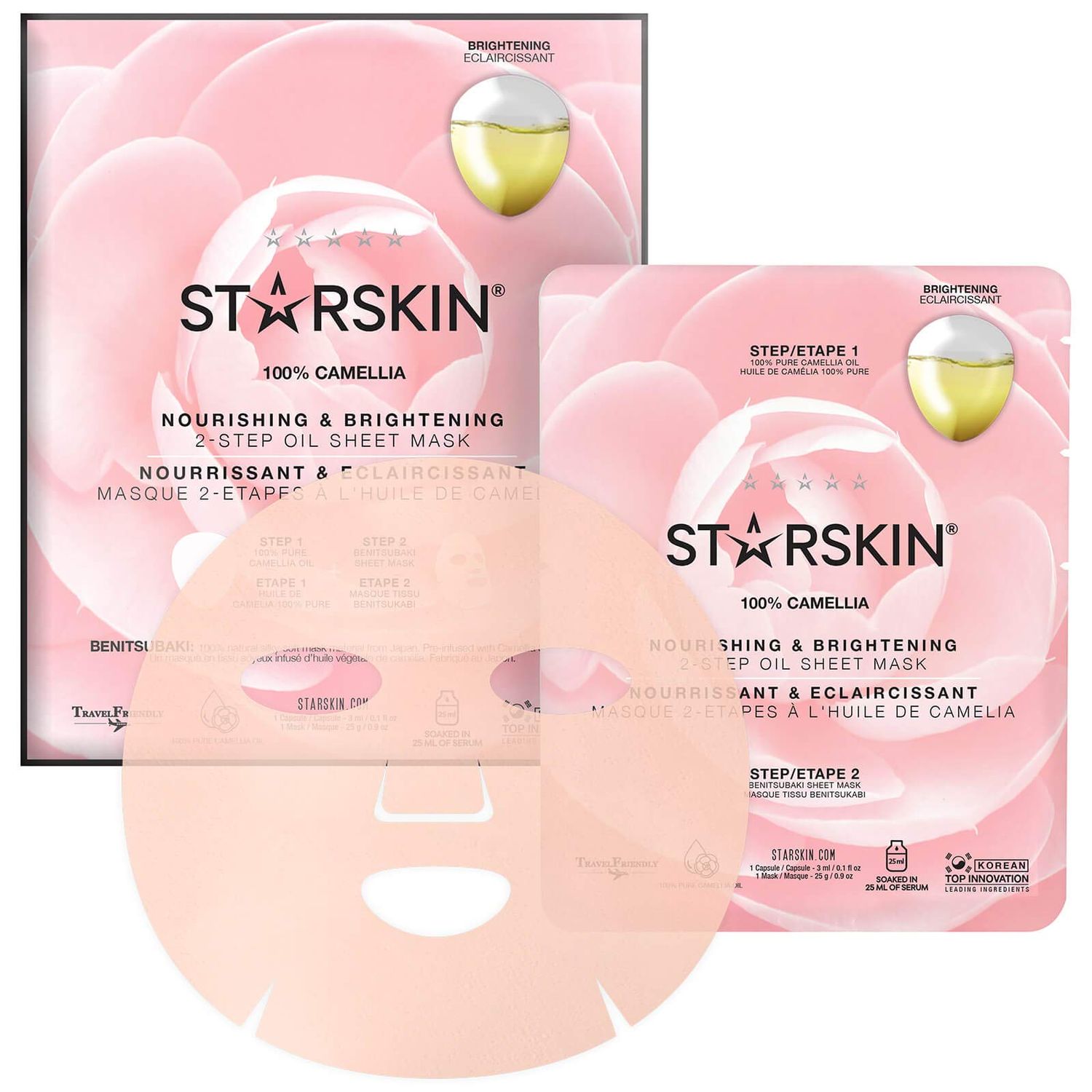 STARSKIN 2-Step Oil Sheet Mask, Award Winning Korean Face Mask, Nourishing &amp; Brightening, Camellia, 25ml