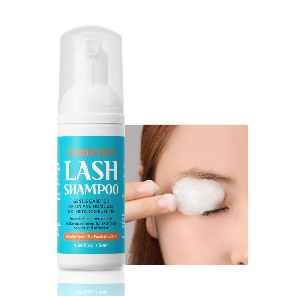 Louimes Eyelash Shampoo 1.69Fl oz Korean Eye Care Professional Foaming Cleanser Alcohol Free No paraben pH6 Salon &amp; Home Use Makeup Cleansing Foams