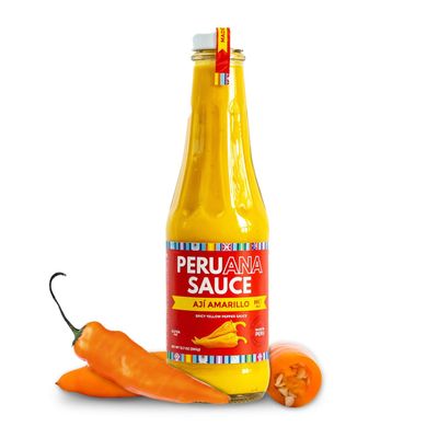 Peruana Sauce Aji Amarillo Sauce - Authentic Spicy Peruvian Yellow Pepper Hot Sauce - 12.7 oz Glass Bottle - Made in Peru with Fresh Ingredients, No Artificial Colors, Gluten Free, Lactose Free