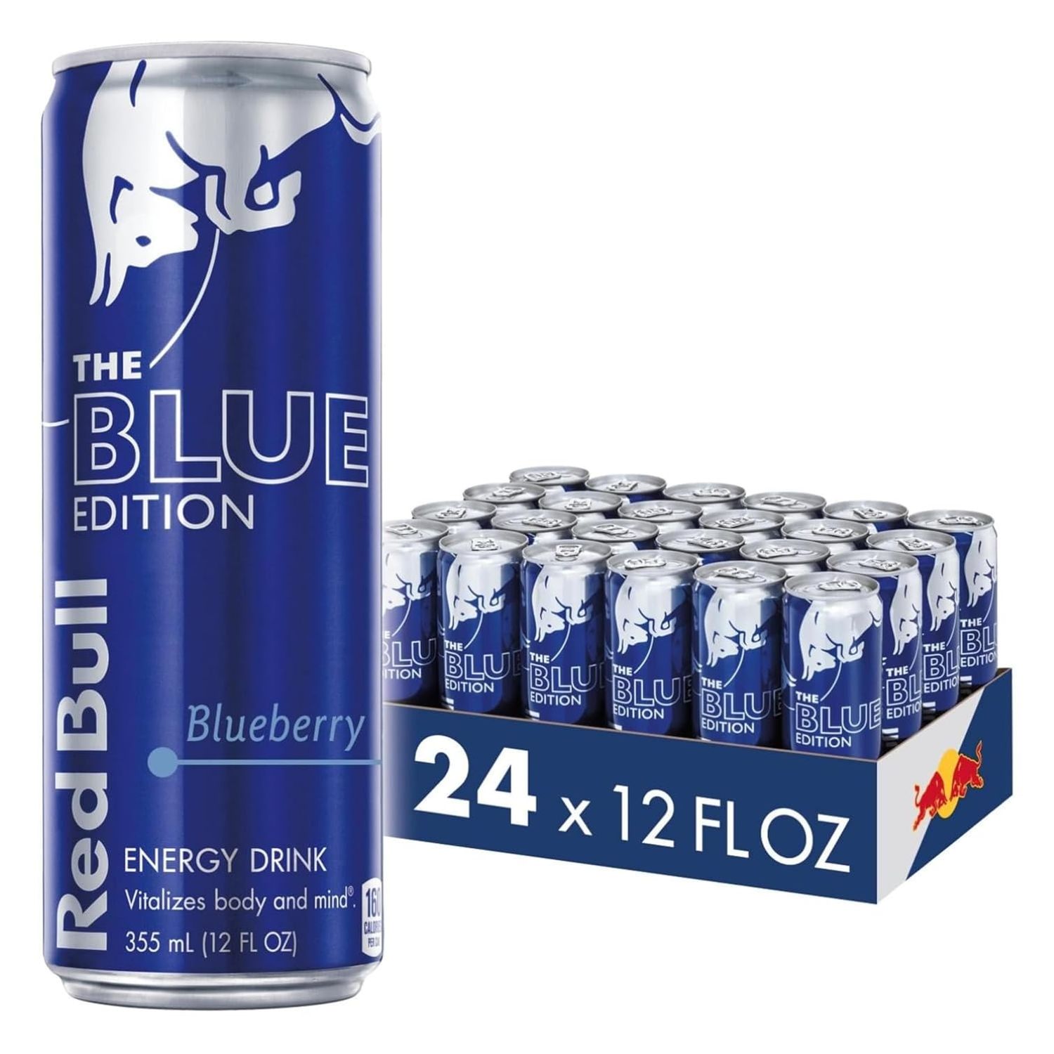 Red Bull Blue Edition Energy Drink, Blueberry, with 114mg Caffeine plus Taurine &amp; B Vitamins, 12 Fl Oz, Pack of 24 Cans