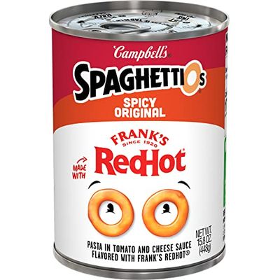 SpaghettiOs Spicy Original made with Frank&#39;s RedHot, Canned Pasta, 15.8 oz Can