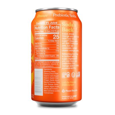Poppi Sparkling Prebiotic Soda Beverage with Apple Cider Vinegar, Seltzer Water and Fruit Juice, Orange Flavor, 12 oz, Pack of 12, Packaging May Vary