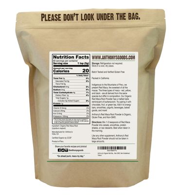 Anthony's Organic Red Maca Powder, 1 lb, Raw, Gluten Free, Non GMO, Non Gelatinized