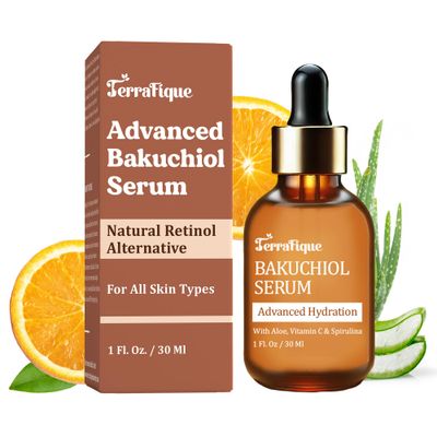 Terrafique Bakuchiol Serum - Retinol Alternative - Hydrating and Moisturizing - Can be Used on Sensitive Skin - Anti Aging - Also Contains Aloe, Witch Hazel, Centella, Spirulina - 1 Fl. Oz.