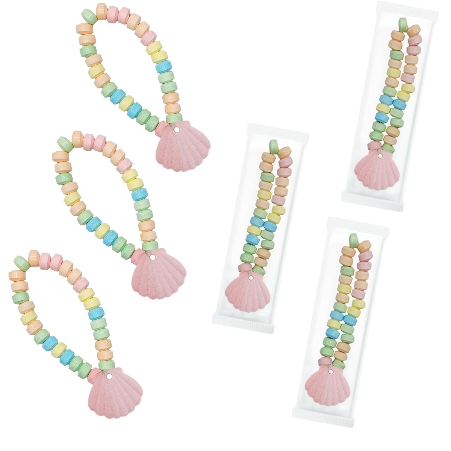 Fruidles Sea Shell Candy Bracelete, Stretchable Multicolor Fruit-Flavored Chewables for Party Favors (12-Pack)