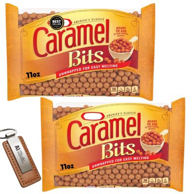 So-Krafts Candy Caramel Bits 11oz (Pack Of 2) - Bits For Candy Buffet - Caramal Bits Topping - Chewy Soft Candi Bits - Bites Unwrapped For Easy Melting (Al Khair Trademark Key Chain Included)