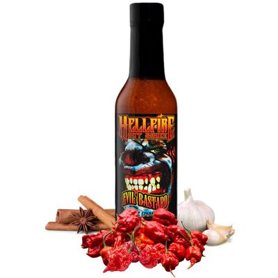Hellfire Evil Bastard Hot Sauce, Gourmet, Smoky, Cinnamon Whiskey Infused Super Hot Sauce, 5 oz.