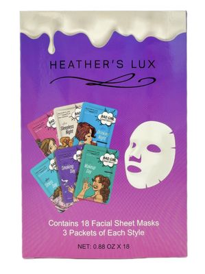 Heather&#39;s Lux 18 Pack Facial Sheet Mask, Face Sheet Mask for Hydrating, Moisturizing, Nourishing and Anti-Aging, Bad Girl Korean Style Skincare (18 Pack)