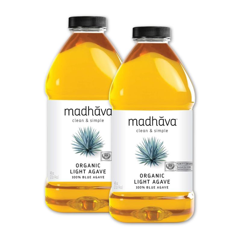 MADHAVA Organic Light Agave, 100% Pure Blue Nectar Sugar Alternative Vegan Non GMO Natural Liquid Sweetener, 46 Oz. (Pack of 2)