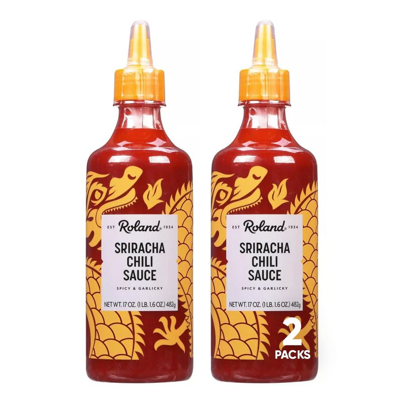 Roland Sriracha Chili Sauce, Spicy Garlic Hot Sauce, 2 Pack (17oz Each) - Authentic Flavor for Tacos, Soups &amp; More