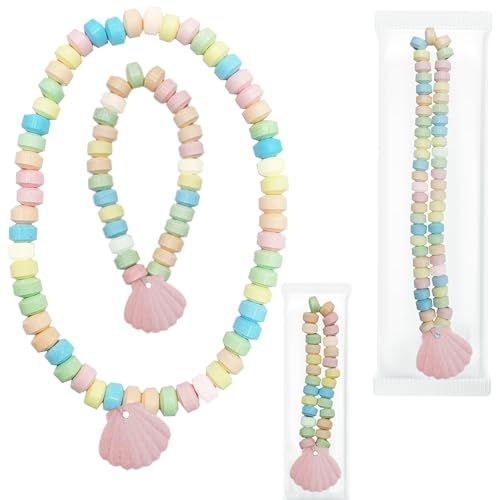 Sea Shell Candy Bracelete and Necklace, Stretchable Multicolor Fruit-Flavored Chewables for Party Favors (24-Pack)