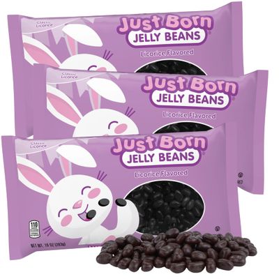 Needzo Black Licorice Flavored Jelly Beans, Classic Jelly Bean Bulk Mix, Sharable Bagged Candy, Easter Candies for Basket Stuffing, Egg Hunt Essentials for Plastic Eggs (Pack of 3)