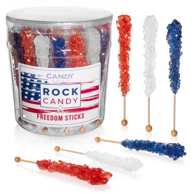 Candy Envy - USA Freedom Rock Candy Sugar Sticks - 36CT. Indiv. Wrapped - Red, White, &amp; Navy Blue