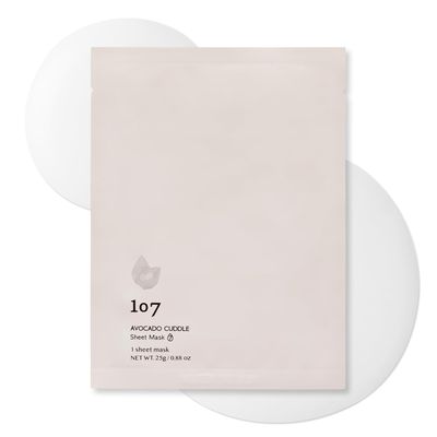107 Avocado Face Mask, Pack of 5 Sheets, Infused with Avocado &amp; Niacinamide, Nourishing &amp; Moisturizing for Dry, Sensitive Skin, Korean Skincare, 0.88oz (25g) per Sheet