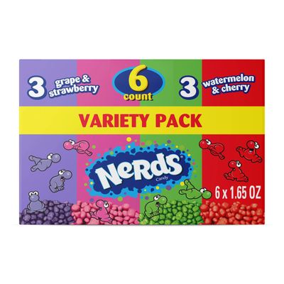 NERDS Candy, Dual Variety Pack, Grape &amp; Strawberry, Watermelon &amp; Cherry, Crunchy Fruity Chews, 9.9 oz (Pack of 6)