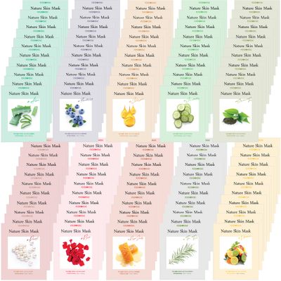 FOODAHOLIC Nature Skin 100 Combo Pack Face Sheet Mask, Nude Sheet with Release Paper, Premium Quality Korean Facial Sheet Mask (10 x 10 Types