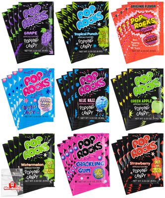 Pop Rocks Candy Variety Pack - All 9 Flavors - Nostalgic 90s Candy for Parties - All 9 Pop Rock Flavors - Bundle with WhataBundle! Pocket Bag (36 Pack)