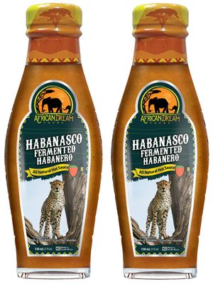 Habanasco - Fermented Habanero Hot Sauce by African Dream Foods Tangy and Extremely Spicy Vinegar-based Hot Sauce Glass Bottle, 5 fl oz 2-Pack