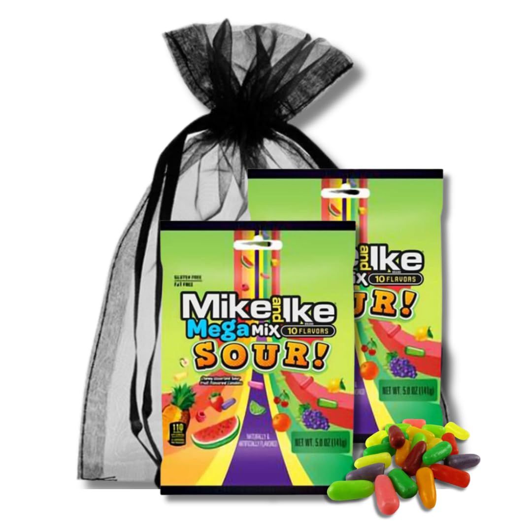 MIKE &amp; IKE 5 oz. Bags - Assorted Chewy Candy - Gift Pack of 2 By Lyza&#39;s Sweets &amp; Treats (Mega Sour Mix)