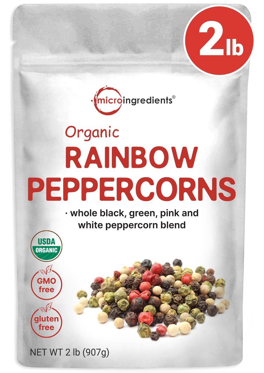 Micro Ingredients Organic Whole Rainbow Peppercorns, 2lbs Premium Whole Peppercorns for Grinder Refill Great for Seasonings, Meats &amp; Vegetables Additive Free, Non-GMO, Bulk Supply
