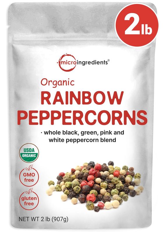 Micro Ingredients Organic Whole Rainbow Peppercorns, 2lbs Premium Whole Peppercorns for Grinder Refill Great for Seasonings, Meats &amp; Vegetables Additive Free, Non-GMO, Bulk Supply
